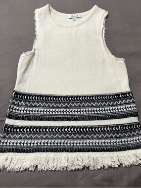 Waverly Knit Fringe Tank Top in Ivory & Black